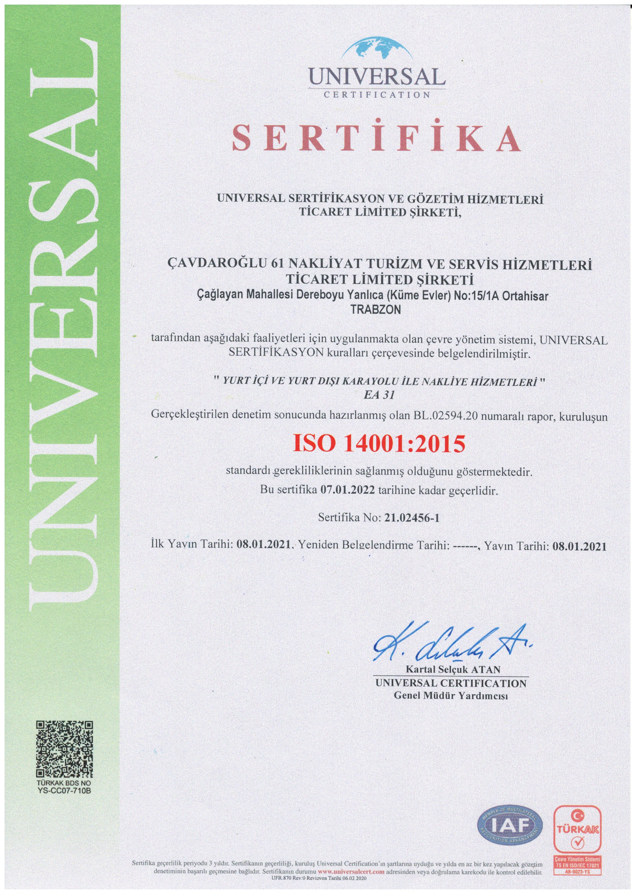 ISO 14001 CERTIFICATE